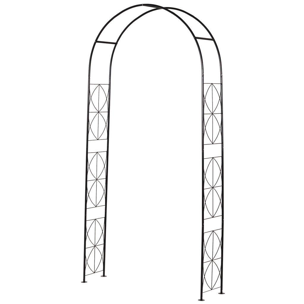 Outsunny Rosenbogen aus Metall Rankhilfe für Kletterpflanzen Gartenbogen mit Spitze Metallstruktur Torbogen Rankbogen für Rosen Bögen Rankgitter Rosenhilfe für Garten 114 x 30 x 230 cm Schwarz