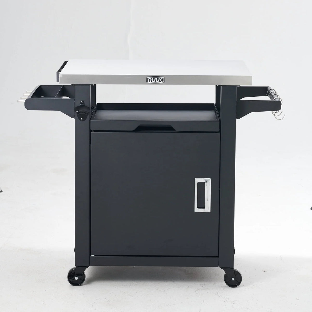 Deluxe 30IN Outdoor Rolling Grill Cook Station, Bar Table with Patio Storage Cabinet and Outdoor Dining Table, Black
