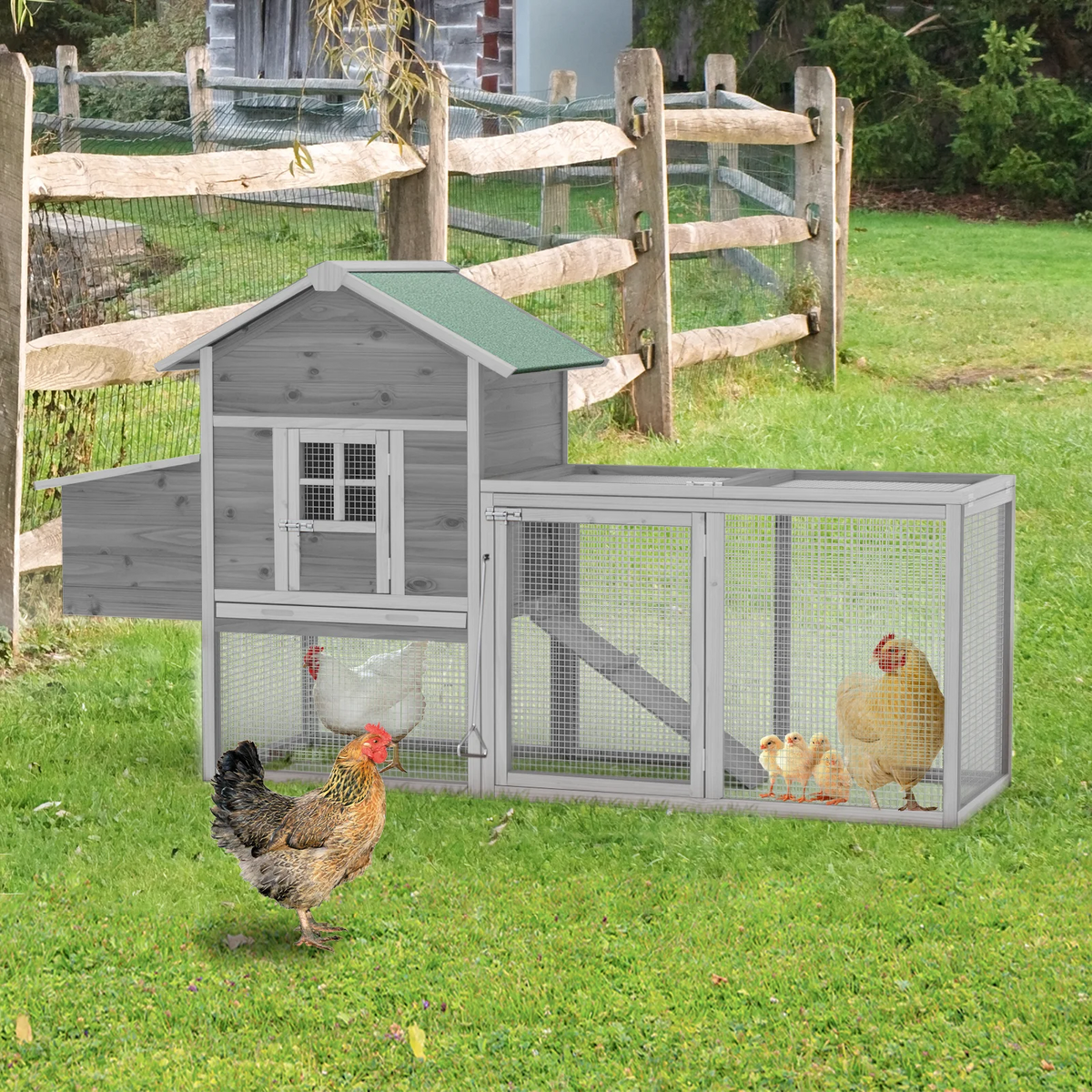 Gaildon Large Removable Chicken Coop for 4 - 5 Chickens, with 2 Story Poultry Cage, Nesting Box, Pull Out Trays, Brown