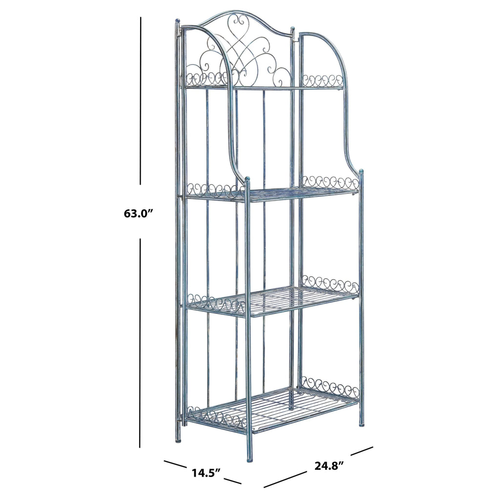 Safavieh Amaris Victorian Wrought Iron 4 - Tier Outdoor Bakers Rack. - 25 In. W x 15 In. D x 63 In. H Antique Blue