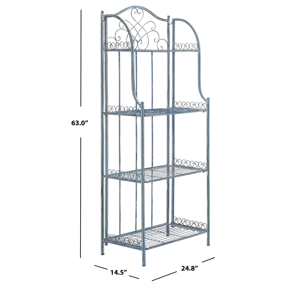 Safavieh Amaris Victorian Wrought Iron 4 - Tier Outdoor Bakers Rack. - 25 In. W x 15 In. D x 63 In. H Antique Blue