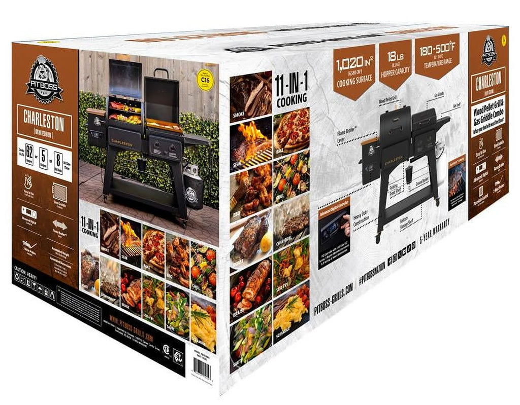 Pit Boss Charleston 1000 Sq in Pellet Grill/Gas Griddle Combo - Onyx Series