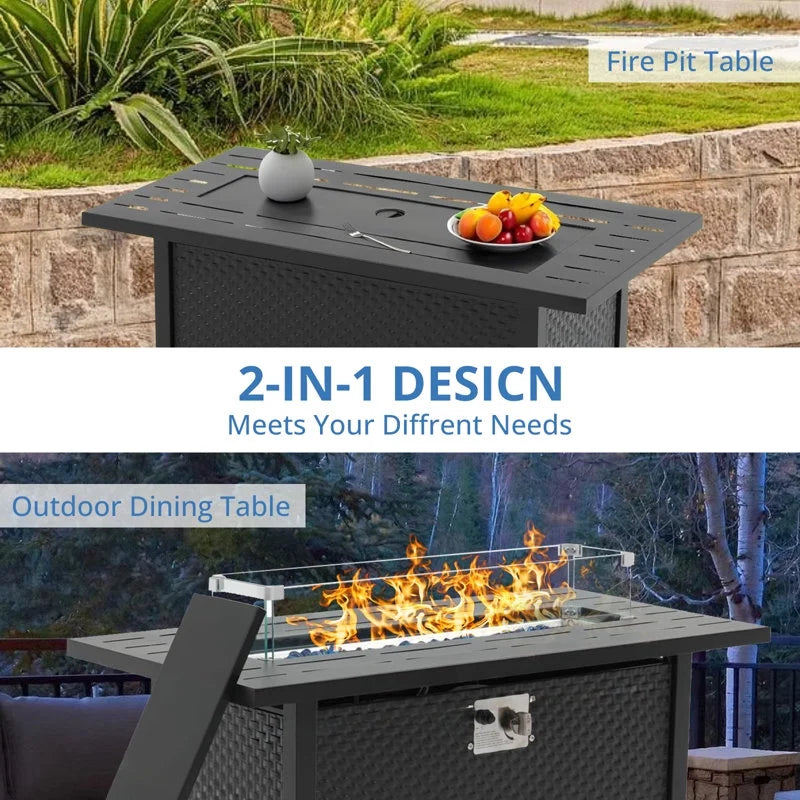 45 in Propane Fire Pit Table, 50000 BTU Gas Fire Pits Table with Lid & Lava Rock & Waterproof Cover, Outdoor Propane Firepit for Dining or Party, Outside, Patio, Garden, Yard
