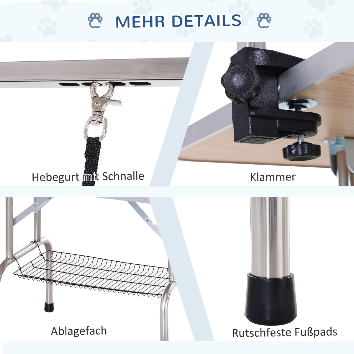 PawHut Hundepflegetisch Trimmtisch mit Unterkorb Tierpflegetisch Hunde Pflegetisch Hundefriseur Tisch Schertisch für Hunde Katzen bis zu 100kg Blau