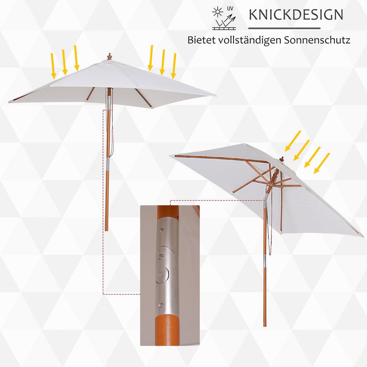 Outsunny Sonnenschirm 200 x 150 x 235 cm Knickbarer Gartenschirm 3-stufig einstellbar rechteckig Strandschirm wasserabweisend und UV-beständig für Strand Balkon Terrasse Garten Cremeweiß