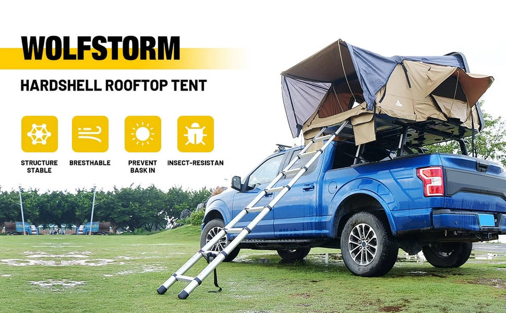 WOLFSTORM Hardshell Rooftop Tent, 2 - 3 Person, Khaki, Waterproof, 143.3 lb