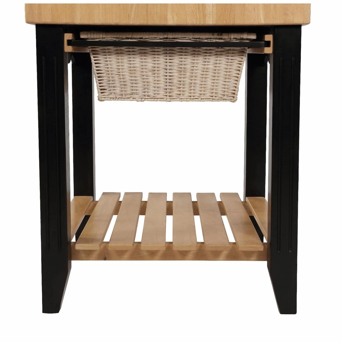 Kolton Square Kitchen Island, Black and Natural with Butcher Block Top
