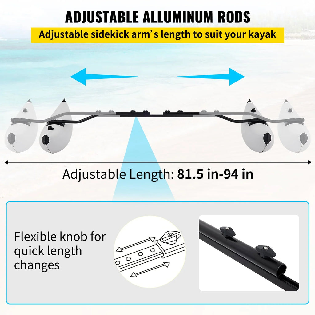 VEVOR Kayak Outrigger Stabilizer, 2 Pcs, PVC Inflatable Outrigger Float with Sidekick Arms Rod, Standing Float Stabilizer System Kit for Kayaks, Canoes, Fishing Boats