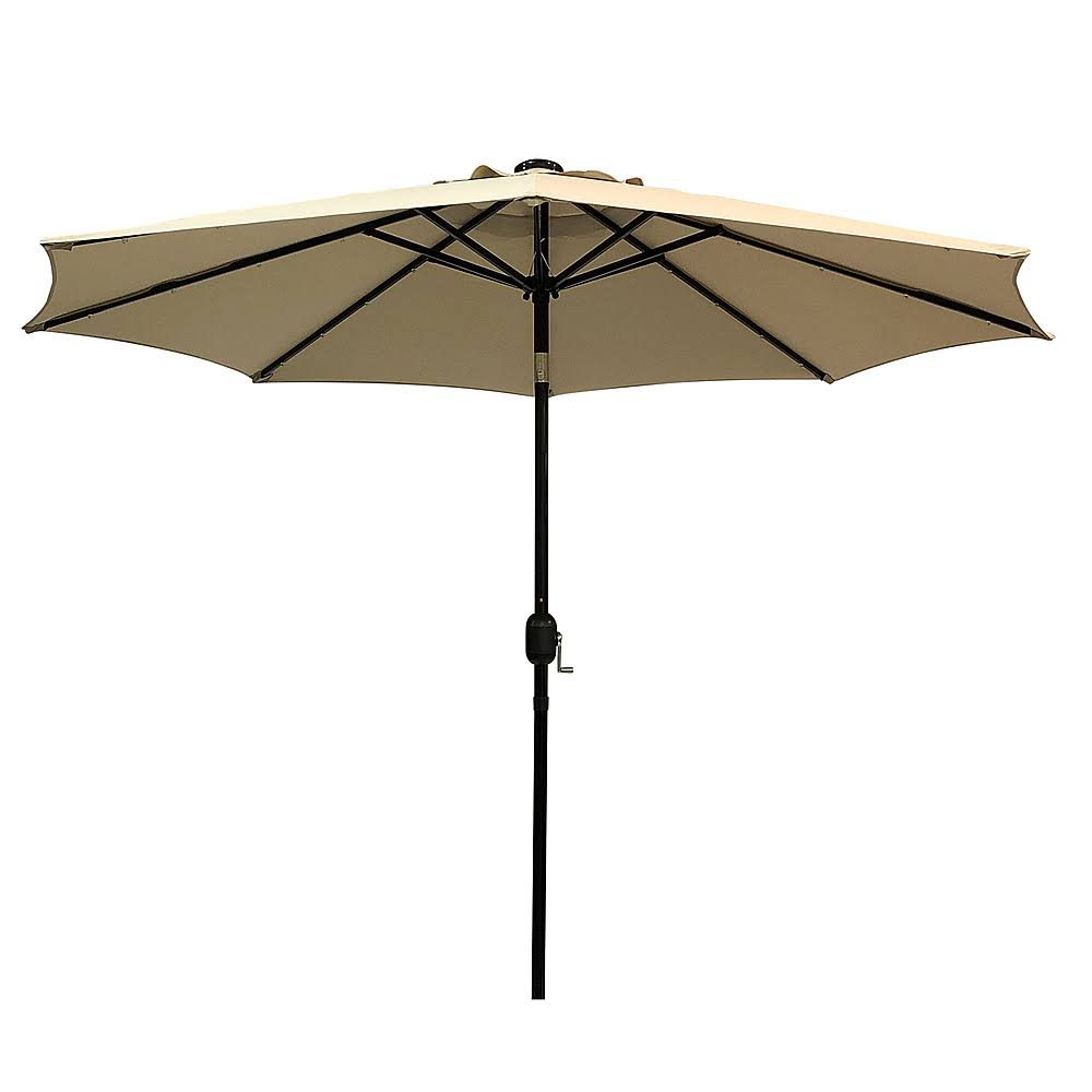 Sun Ray - 9' Round Solar Lighted Umbrella - Steel - 8Rib - Taupe
