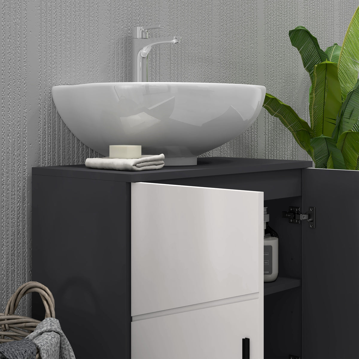 Kleankin Unterschrank Badezimmer für Säulenwaschbecken mit 2 Türen, 60x30x60cm, Grau