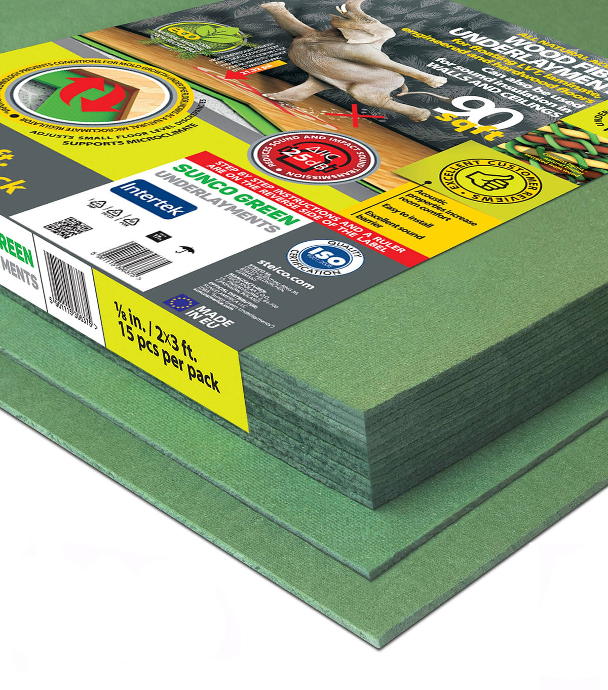 STEICO 3 mm 1/8 inch Wood Fiber Flooring Underlayment for Laminate Vinyl LVT LVP Hardwood Floor 90 Sqft Natural Sound Insulation