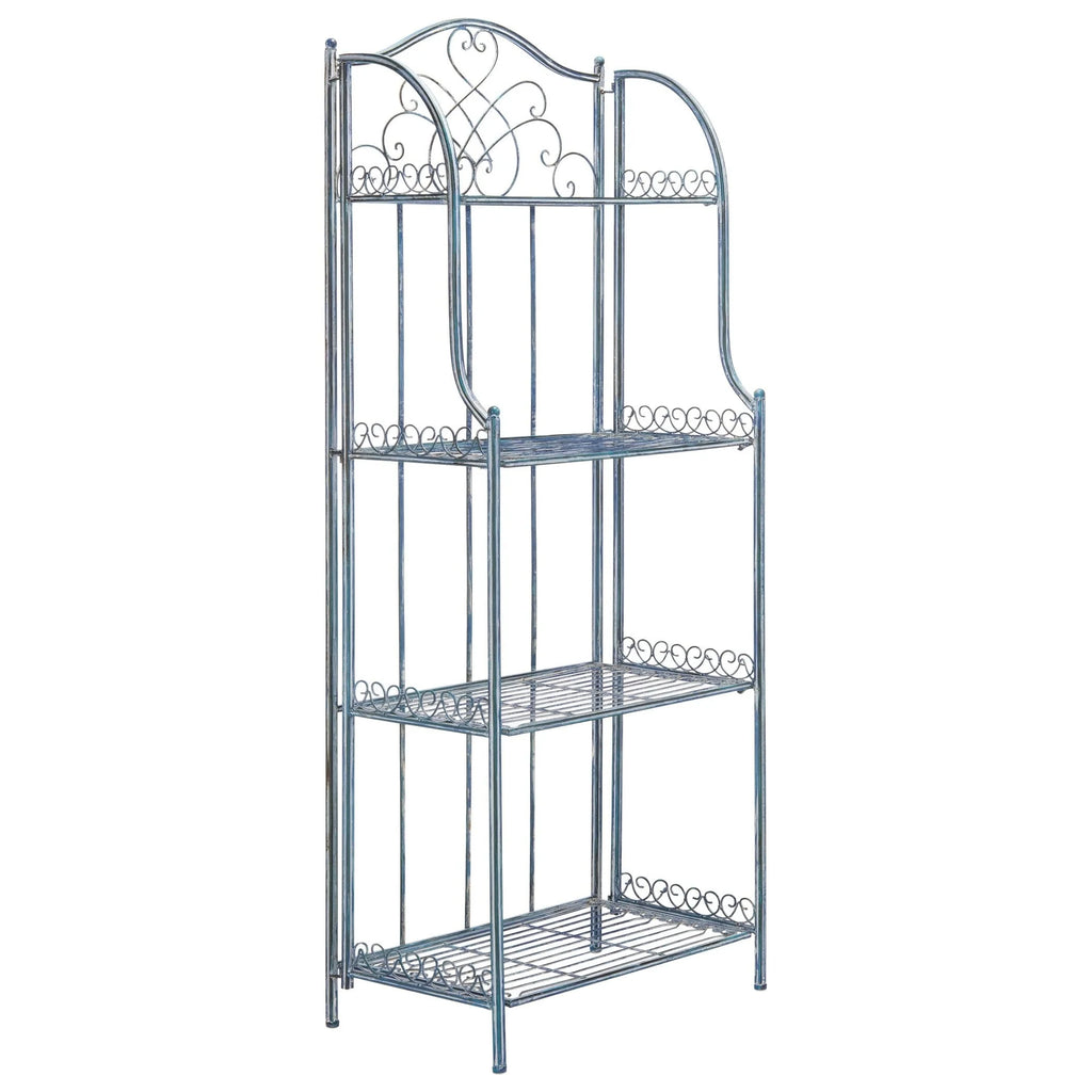 Safavieh Amaris Victorian Wrought Iron 4 - Tier Outdoor Bakers Rack. - 25 In. W x 15 In. D x 63 In. H Antique Blue