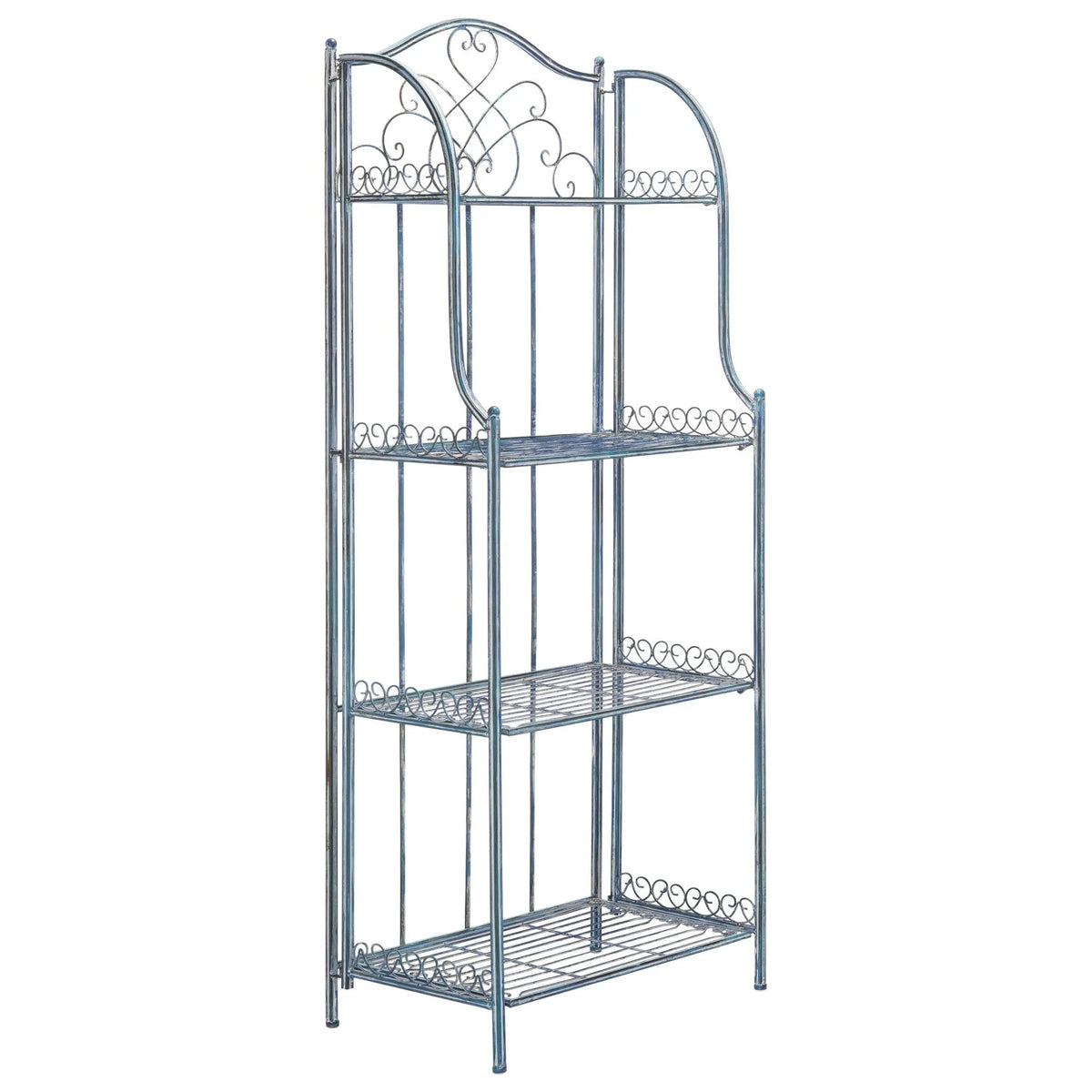 Safavieh Amaris Victorian Wrought Iron 4 - Tier Outdoor Bakers Rack. - 25 In. W x 15 In. D x 63 In. H Antique Blue