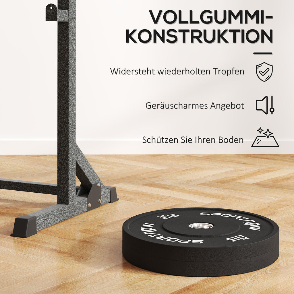 SPORTNOW Hantelscheiben-Set, 2 x 10 kg, olympischer Standard, Gummi, geräuscharm, Schwarz
