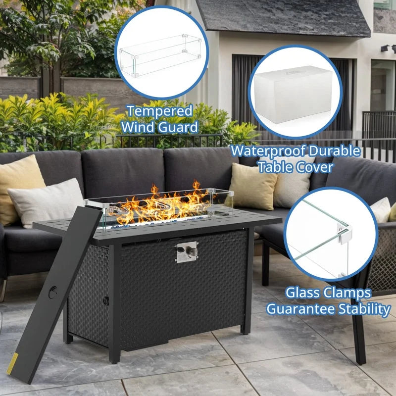 45 in Propane Fire Pit Table, 50000 BTU Gas Fire Pits Table with Lid & Lava Rock & Waterproof Cover, Outdoor Propane Firepit for Dining or Party, Outside, Patio, Garden, Yard