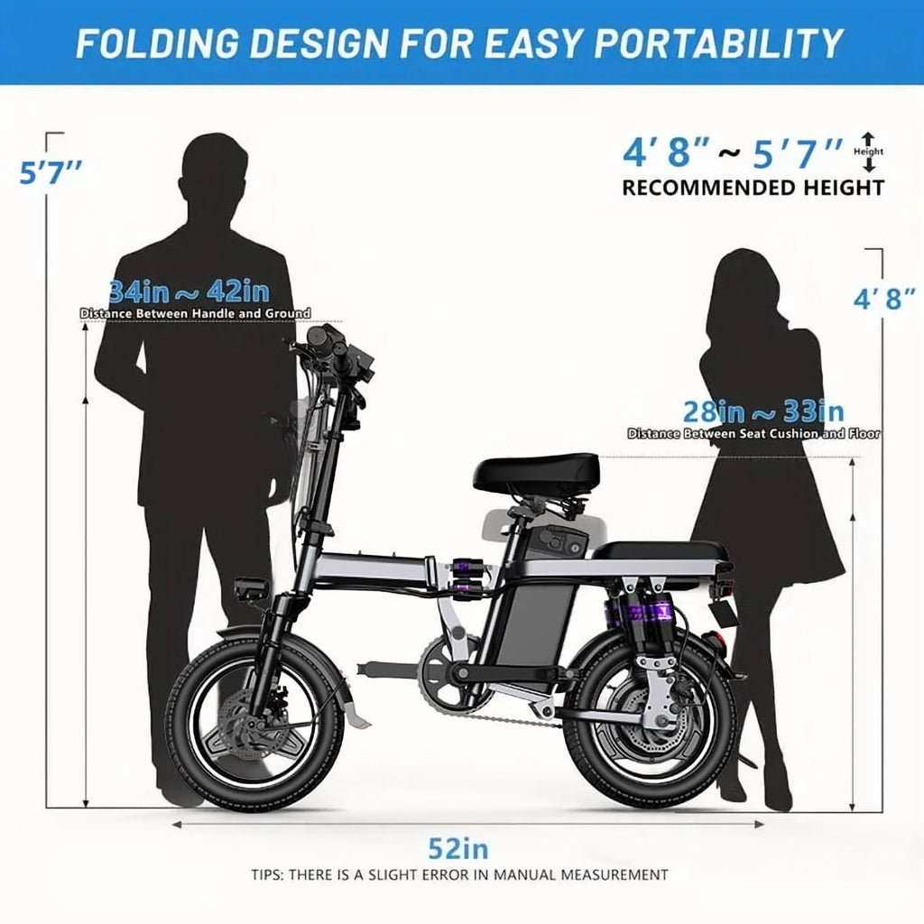 Folding Electric Bike for Adults, 500W 20MPH 32miles, 48V 15AH Removable Battery, Small City Commuting E - Bike with Full Suspension, LCD Display