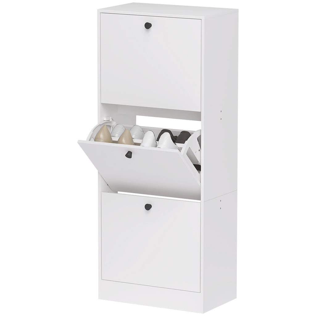 HOMCOM Schuhschrank, Schuhregal, 3 Klappfächer, verstellbar, Spanplatte, Weiß