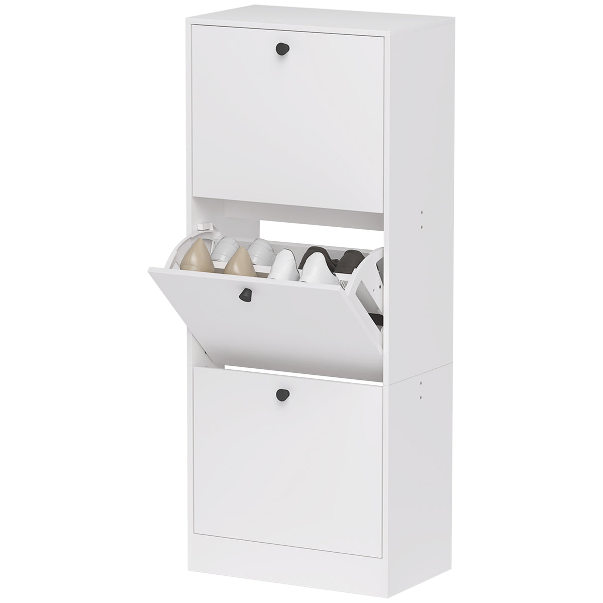 HOMCOM Schuhschrank, Schuhregal, 3 Klappfächer, verstellbar, Spanplatte, Weiß