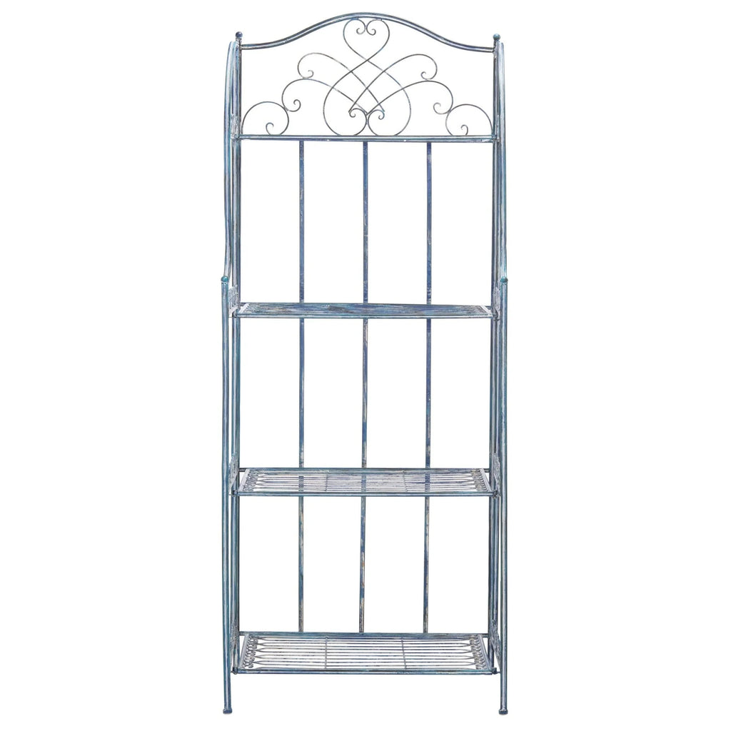 Safavieh Amaris Victorian Wrought Iron 4 - Tier Outdoor Bakers Rack. - 25 In. W x 15 In. D x 63 In. H Antique Blue