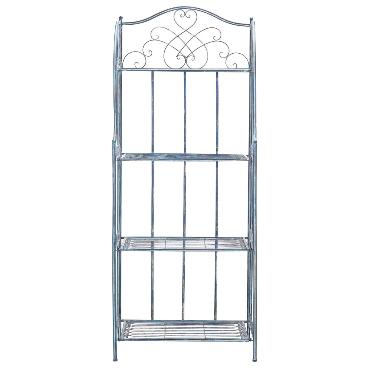 Safavieh Amaris Victorian Wrought Iron 4 - Tier Outdoor Bakers Rack. - 25 In. W x 15 In. D x 63 In. H Antique Blue