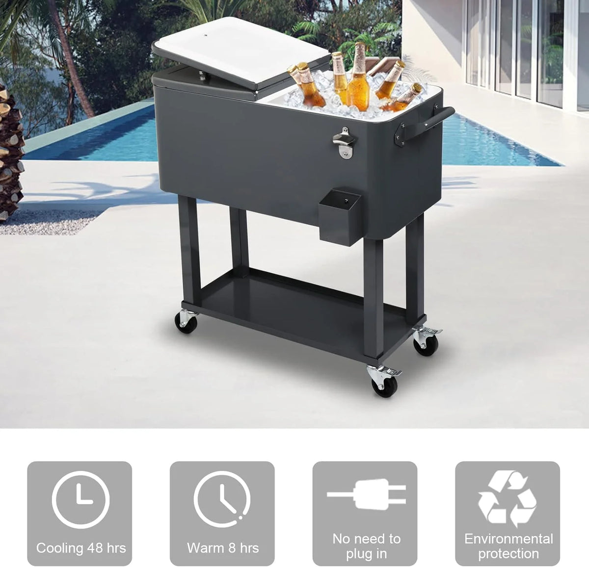 HEYWU 80 Quart Ice Chest Water Cooler with Bottle Opener, Milk White