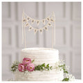 Happy Birthday Cake Bunting Topper Cake Topper Garland, Handmade Pennant Flags with Wood Pole Ivory (Without Pink Rose)