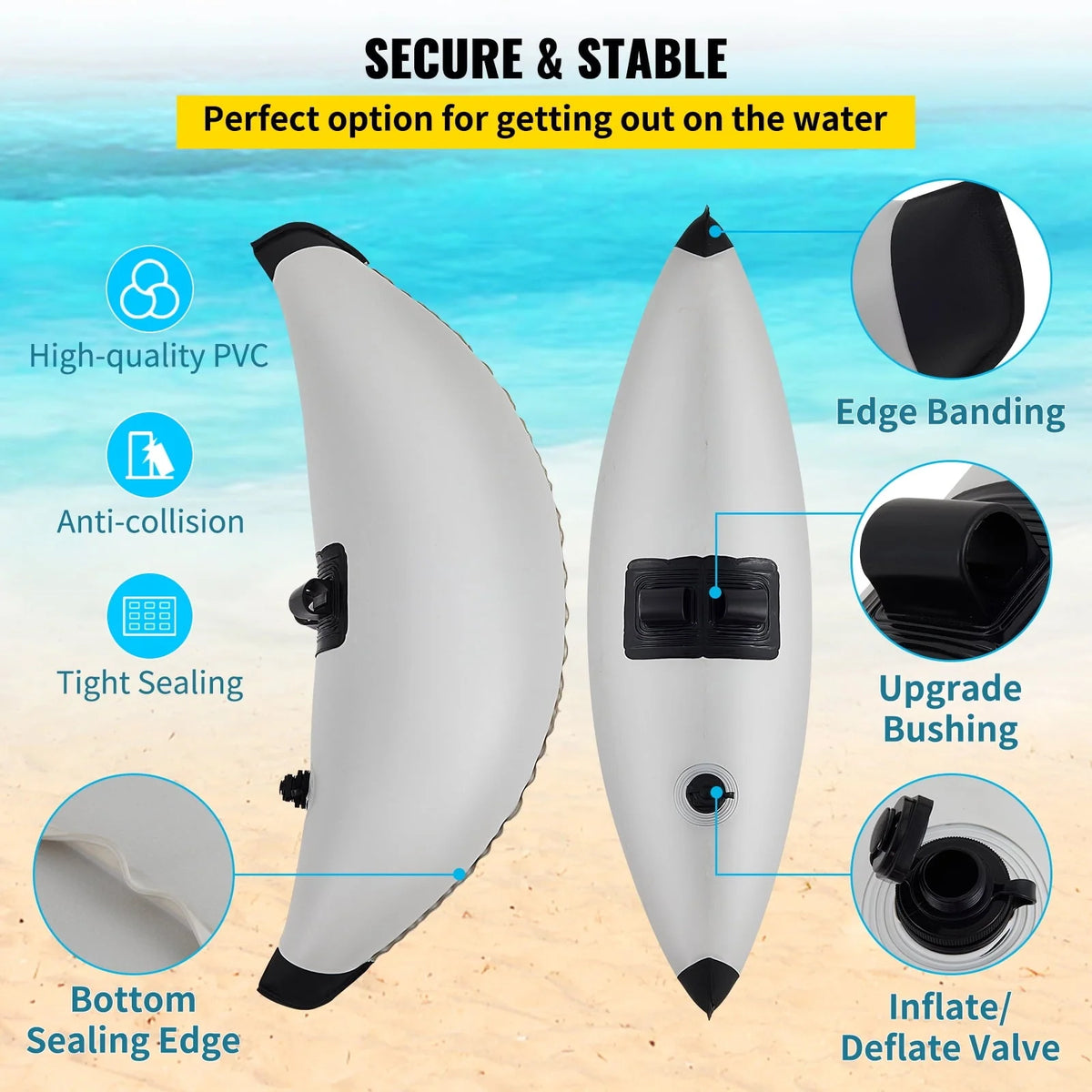 VEVOR Kayak Outrigger Stabilizer, 2 Pcs, PVC Inflatable Outrigger Float with Sidekick Arms Rod, Standing Float Stabilizer System Kit for Kayaks, Canoes, Fishing Boats