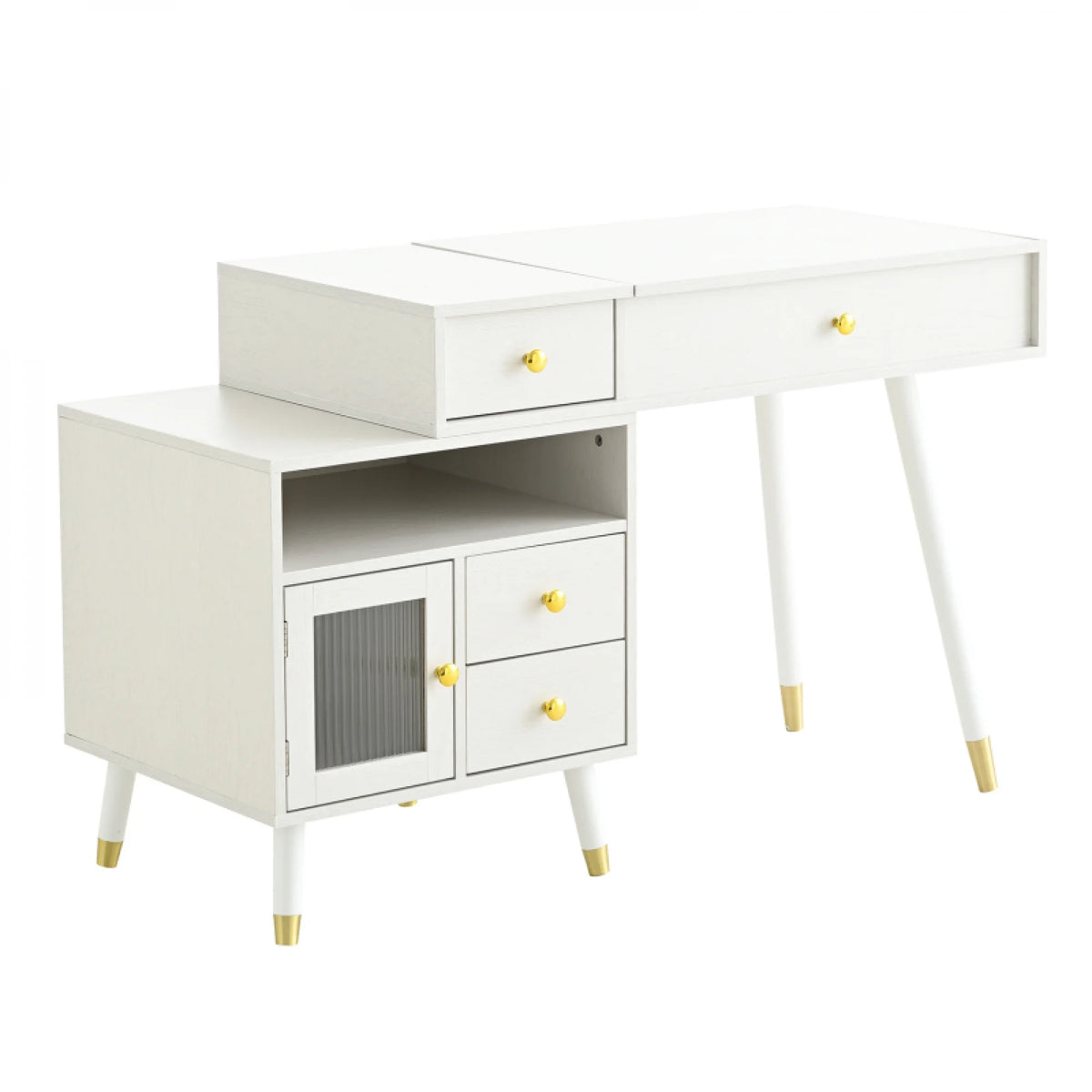 3 - in - 1 Vanity Desk with Lighted Flip - Top Mirror & Adjustable Cabinet, Makeup Dressing Table with Stool, Dresser with Drawers for Bedroom, White