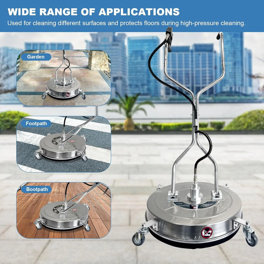 Garvee 24" Pressure Washer Surface Cleaner with Dual Handles - Stainless Steel, 4 - Wheel Design for Driveways, Sidewalks, Curbs, Decks, & Patios - 4900 PSI, High - Efficiency Cleaning Accessory