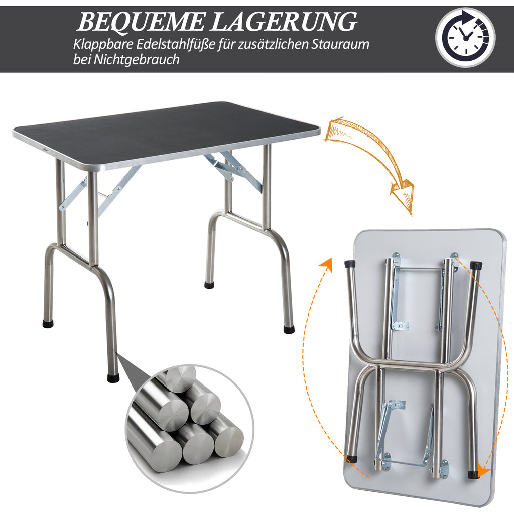 PawHut Trimmtisch Tierpflegetisch Schertisch mit Korb Hundepflegetisch klappbar Hundefriseurtisch Hunde Badetisch höhenverstellbar Edelstahl Schwarz