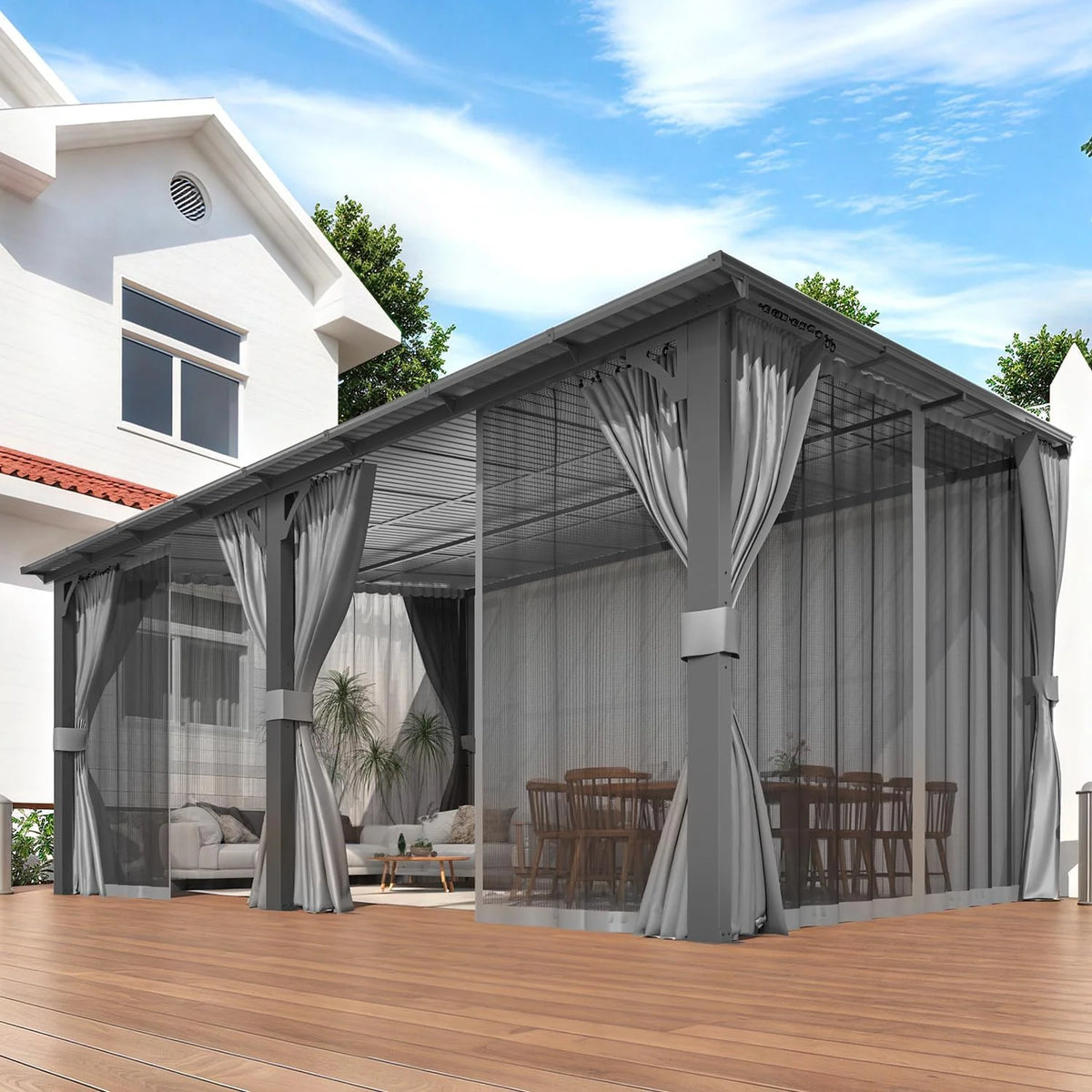 AECOJOY Outdoor Gazebo Privacy Curtains & Mosquito Netting with Zipper, Replacement Universal 4-Panel Sidewalls