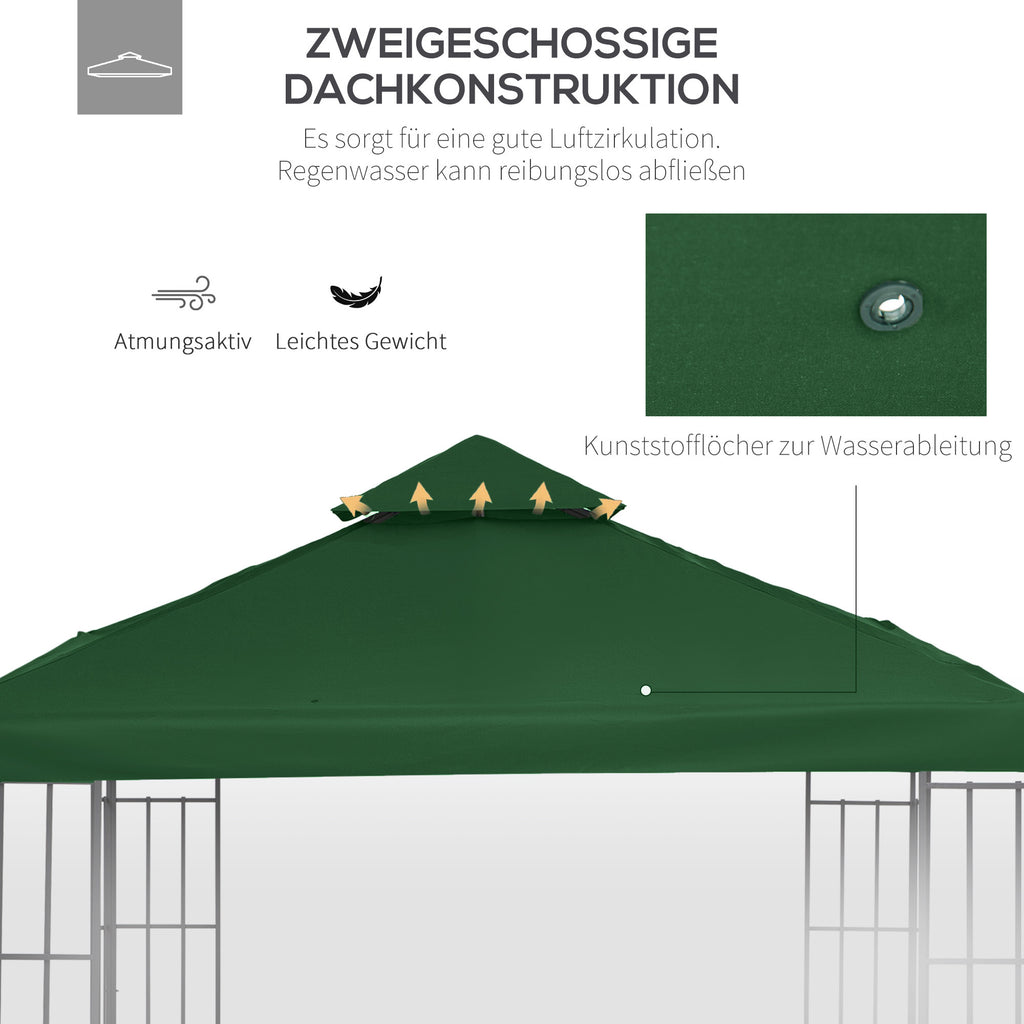 Outsunny Ersatzdach für Pavillon 3x3m wasserabweisend Pavillondach für Metallpavillon Pavillon Ersatzdach Gartenpavillon Partyzelt Gartenzelt Polyester Dunkelgrün