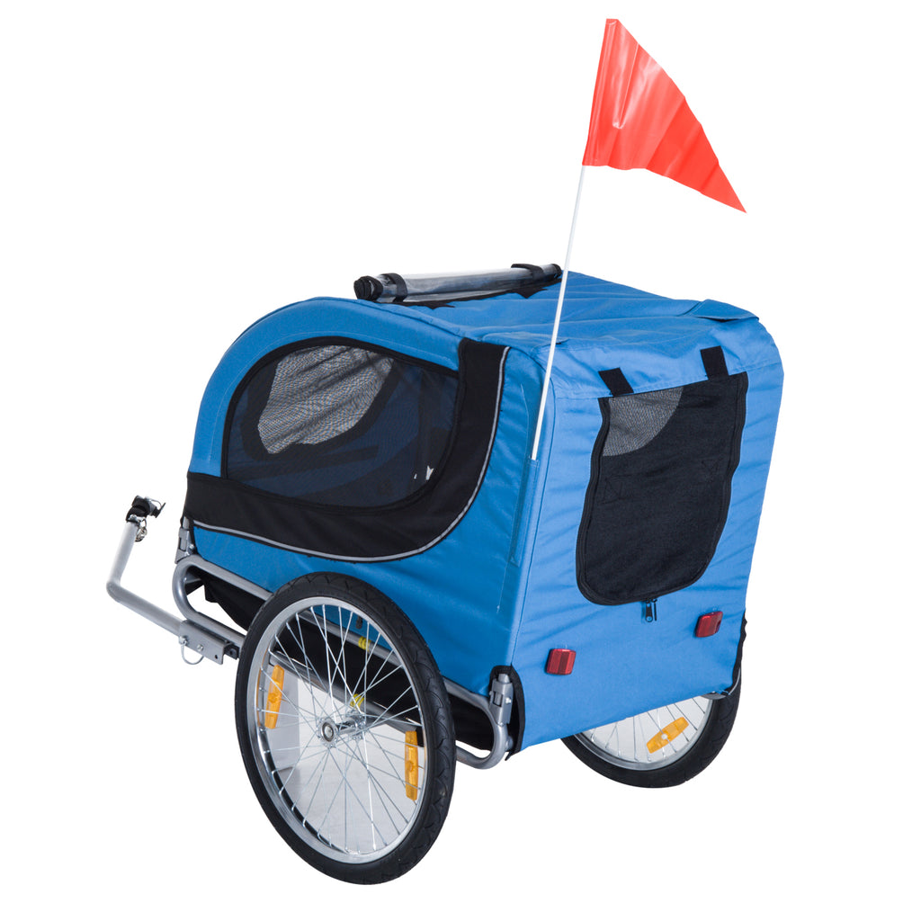 PawHut Fahrradanhänger bis 20kg Universalkupplung Sicherheitsanker Reflektor Stahl Blau+Schwarz