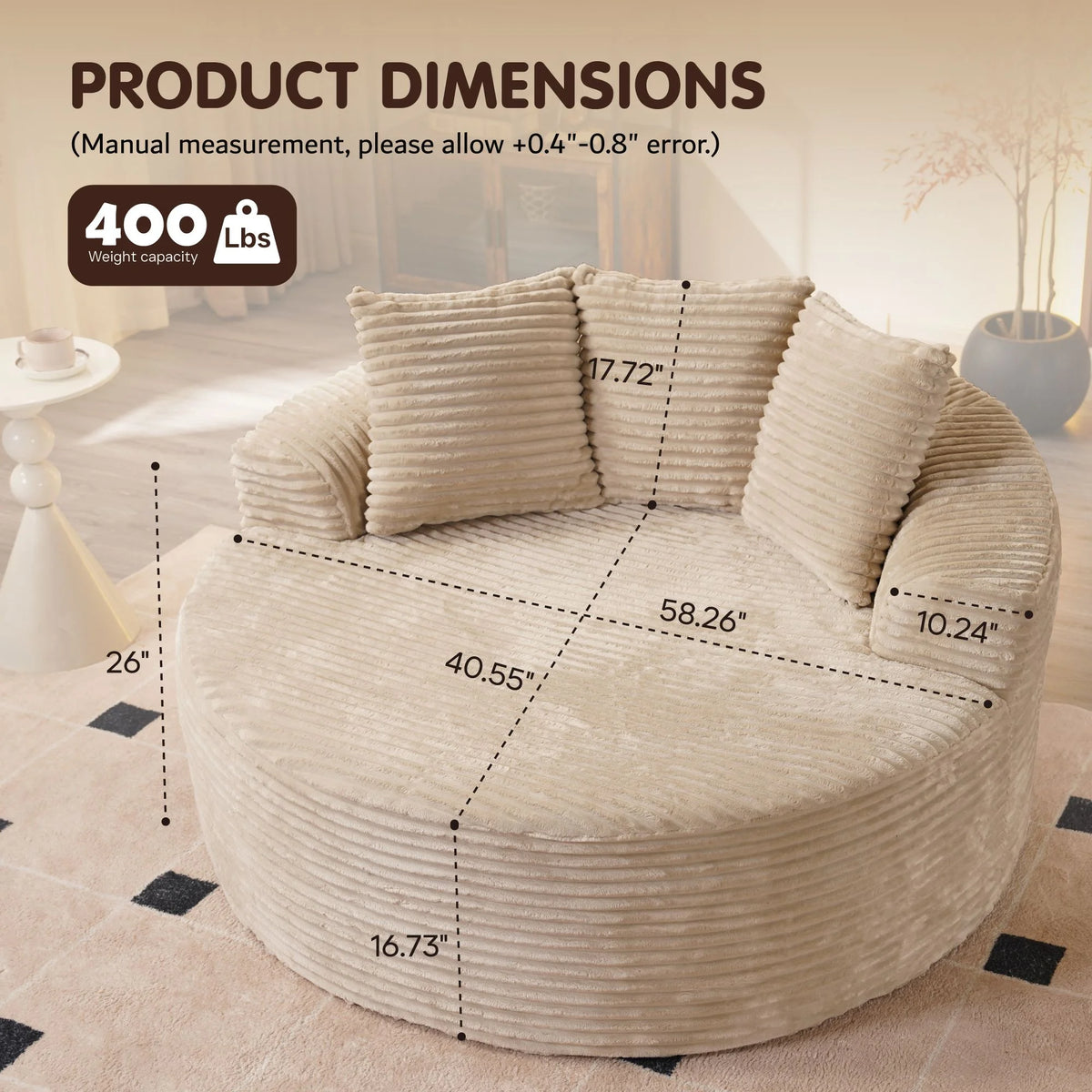 Ovios 58'' Oversized Chaise Lounge Indoor Chair Modern Cloud Floor Sofa Bed Comfy Upholstered Sleeper Couch Deep Seat Accent Reading Chair for Living Room, Bedroom, No Assembly, Black(Plush Corduroy)