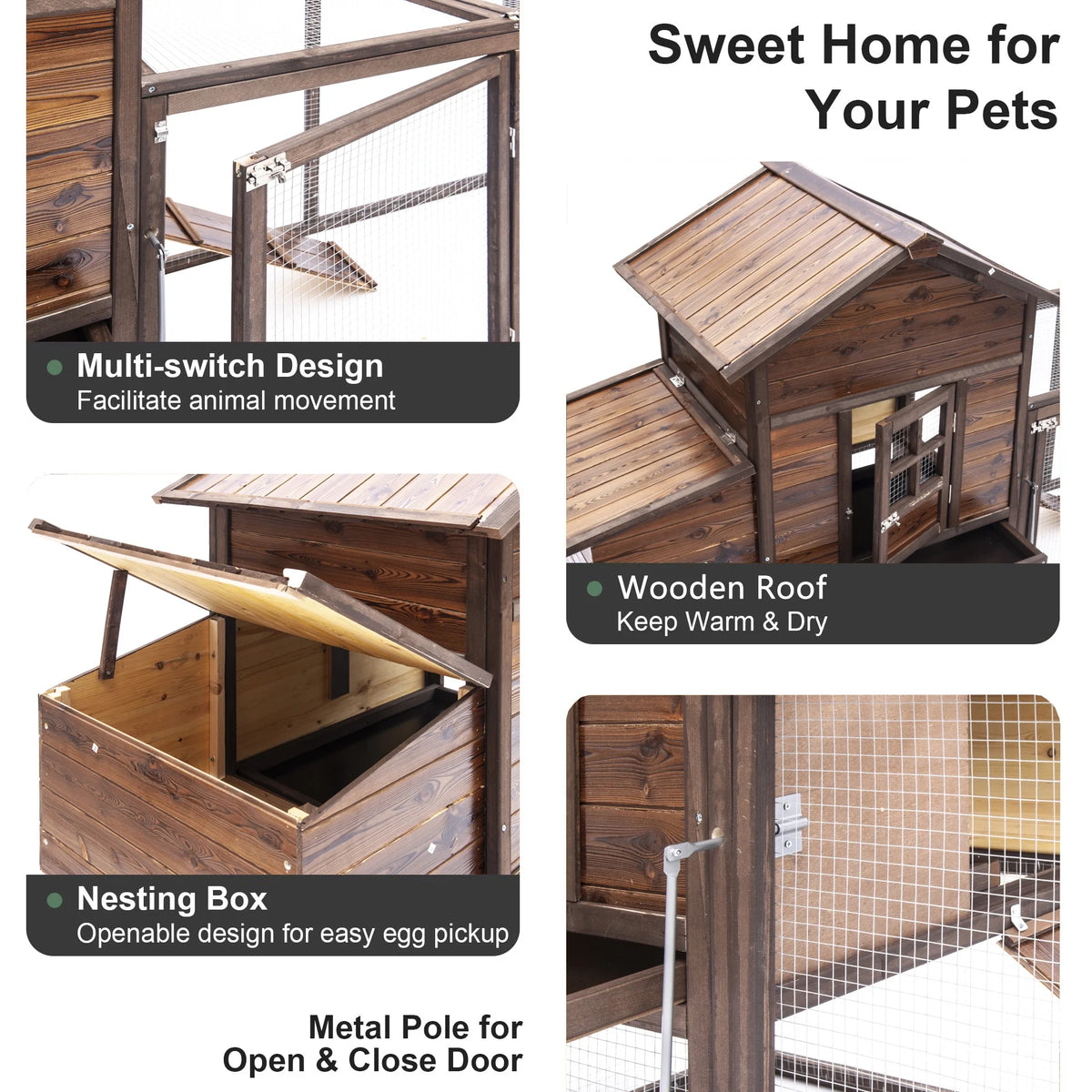 Gaildon Large Removable Chicken Coop for 4 - 5 Chickens, with 2 Story Poultry Cage, Nesting Box, Pull Out Trays, Brown