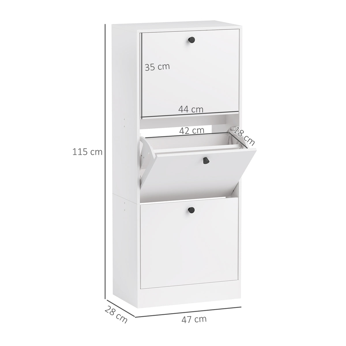 HOMCOM Schuhschrank, Schuhregal, 3 Klappfächer, verstellbar, Spanplatte, Weiß