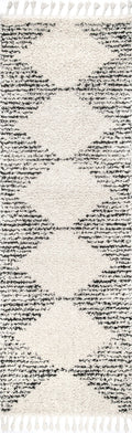 nuLOOM Bria Moroccan Diamond Tassel Area Rug - Off White - 2x14 Feet