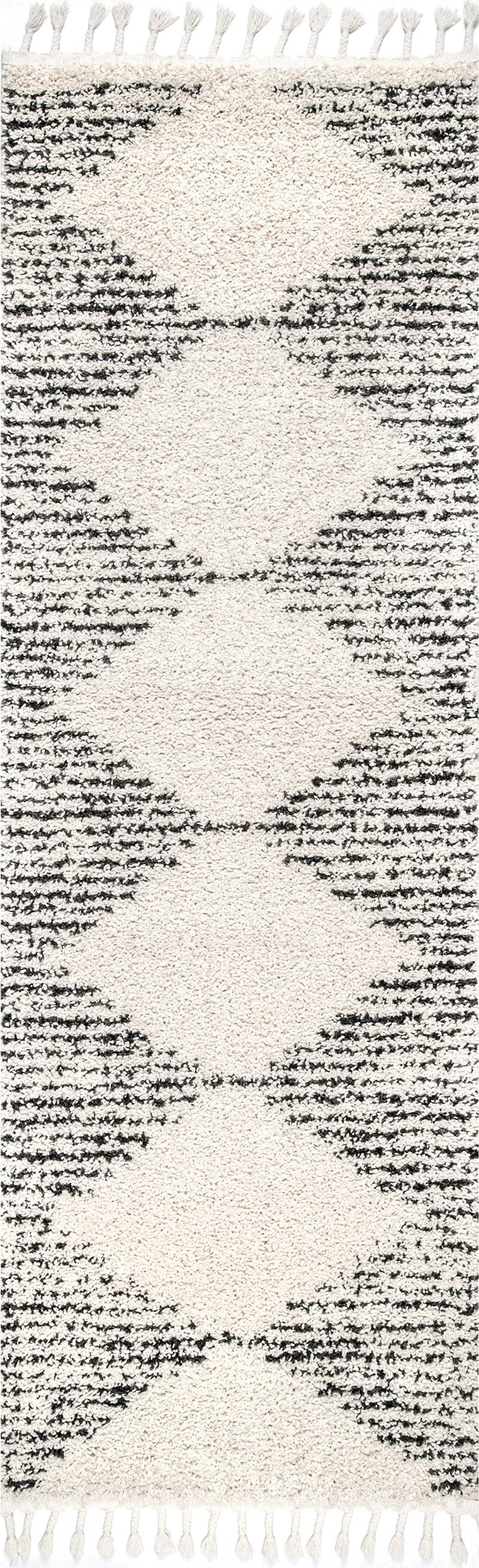 nuLOOM Bria Moroccan Diamond Tassel Area Rug - Off White - 2x14 Feet