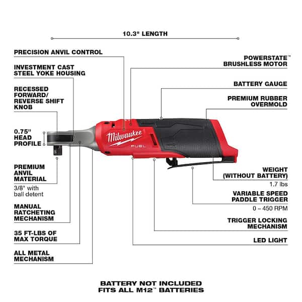 M12 FUEL 12V Lithium-Ion High Speed 3/8 in. Ratchet w/ (1) 1/4 in. Right Angle and (1) 1/4 in. Straight Die Grinder