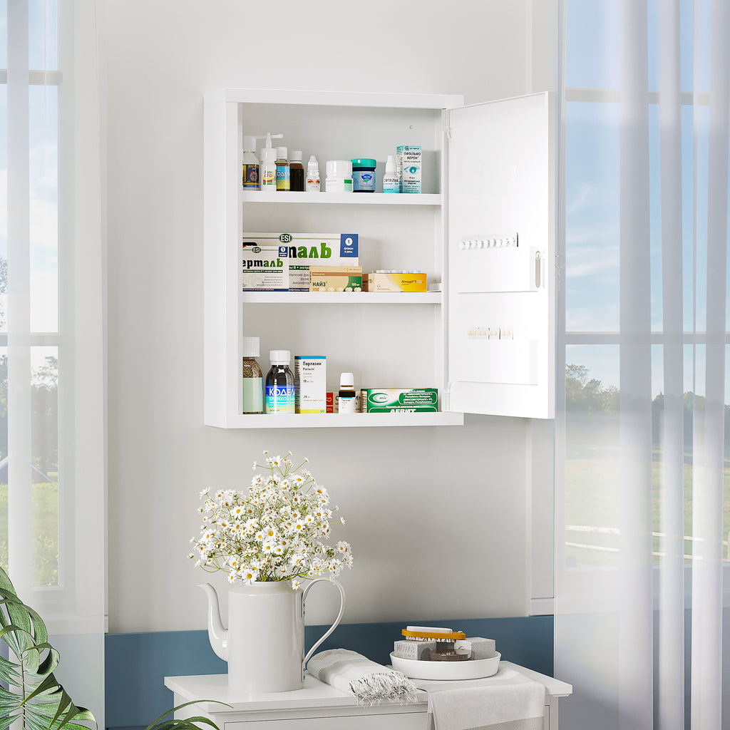 kleankin Medizinschrank 2 Regale 3 Ebenen mit abschließbarer Tür 2 Schlüssel 40 x 15 x 53,5 cm Weiß