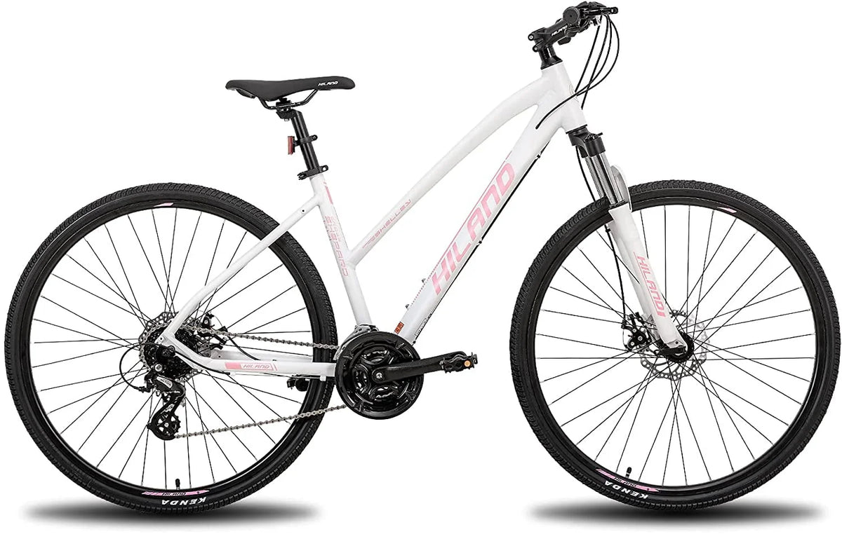 Hiland 700C Hybrid Bicycle Aluminum Shimano 24 Speeds with Lock - Out Suspension Fork Disc Brake City Commuter Comfort Bike