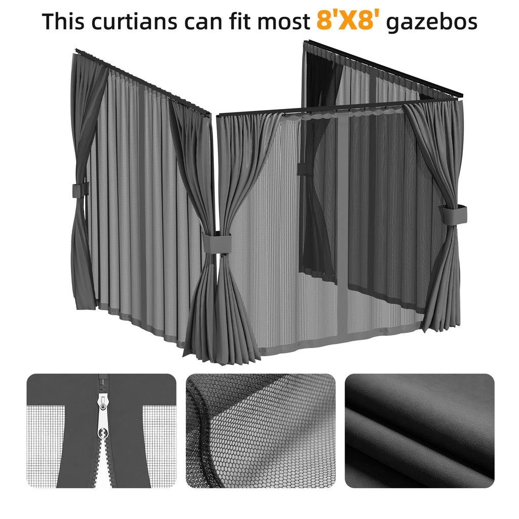 AECOJOY Outdoor Gazebo Privacy Curtains & Mosquito Netting with Zipper, Replacement Universal 4-Panel Sidewalls