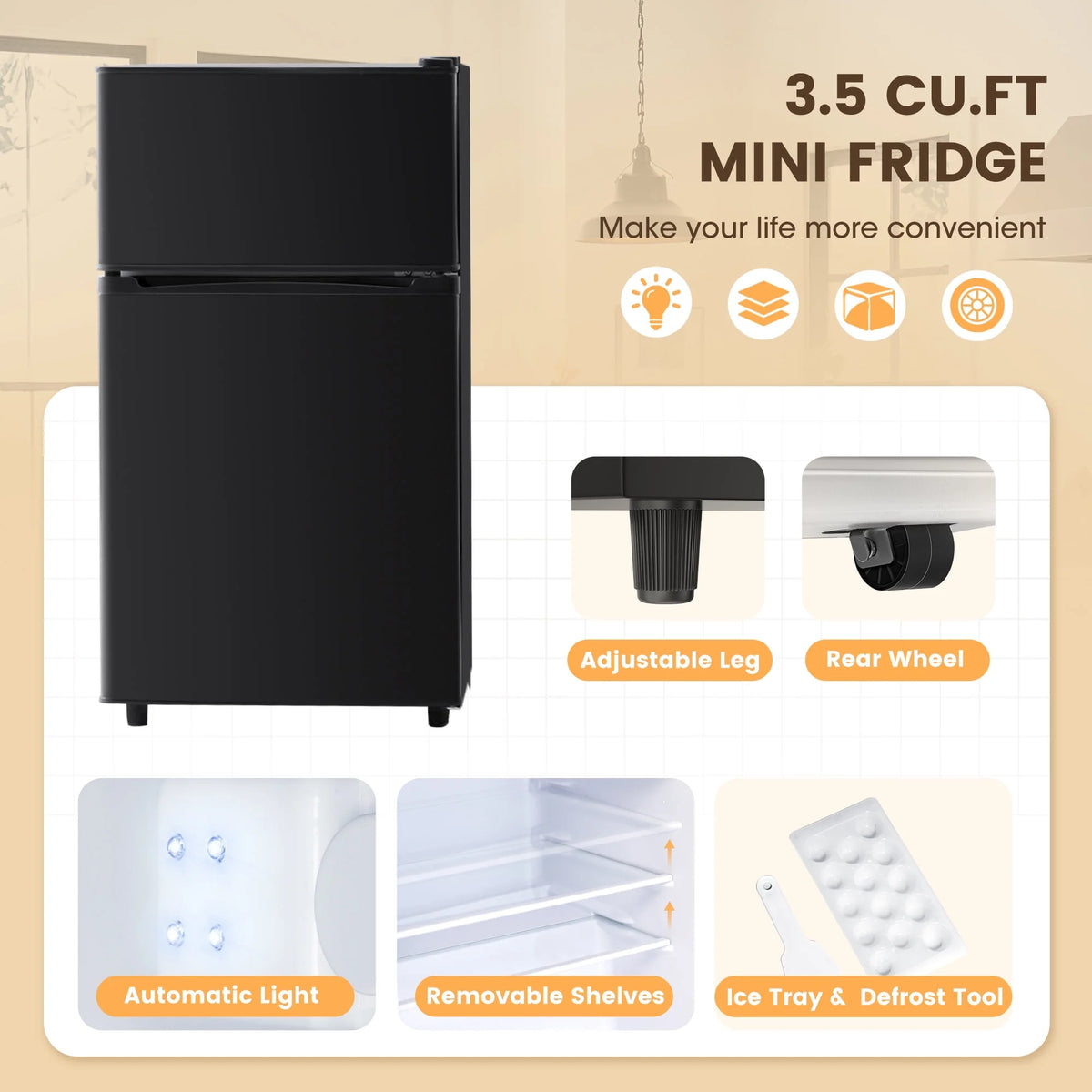 Manastin 3.5 Cu.ft Mini Fridge with Freezer - Quiet, Energy - Efficient, and Space - Smart, Black