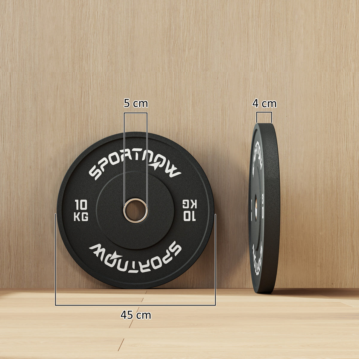 SPORTNOW Hantelscheiben-Set, 2 x 10 kg, olympischer Standard, Gummi, geräuscharm, Schwarz
