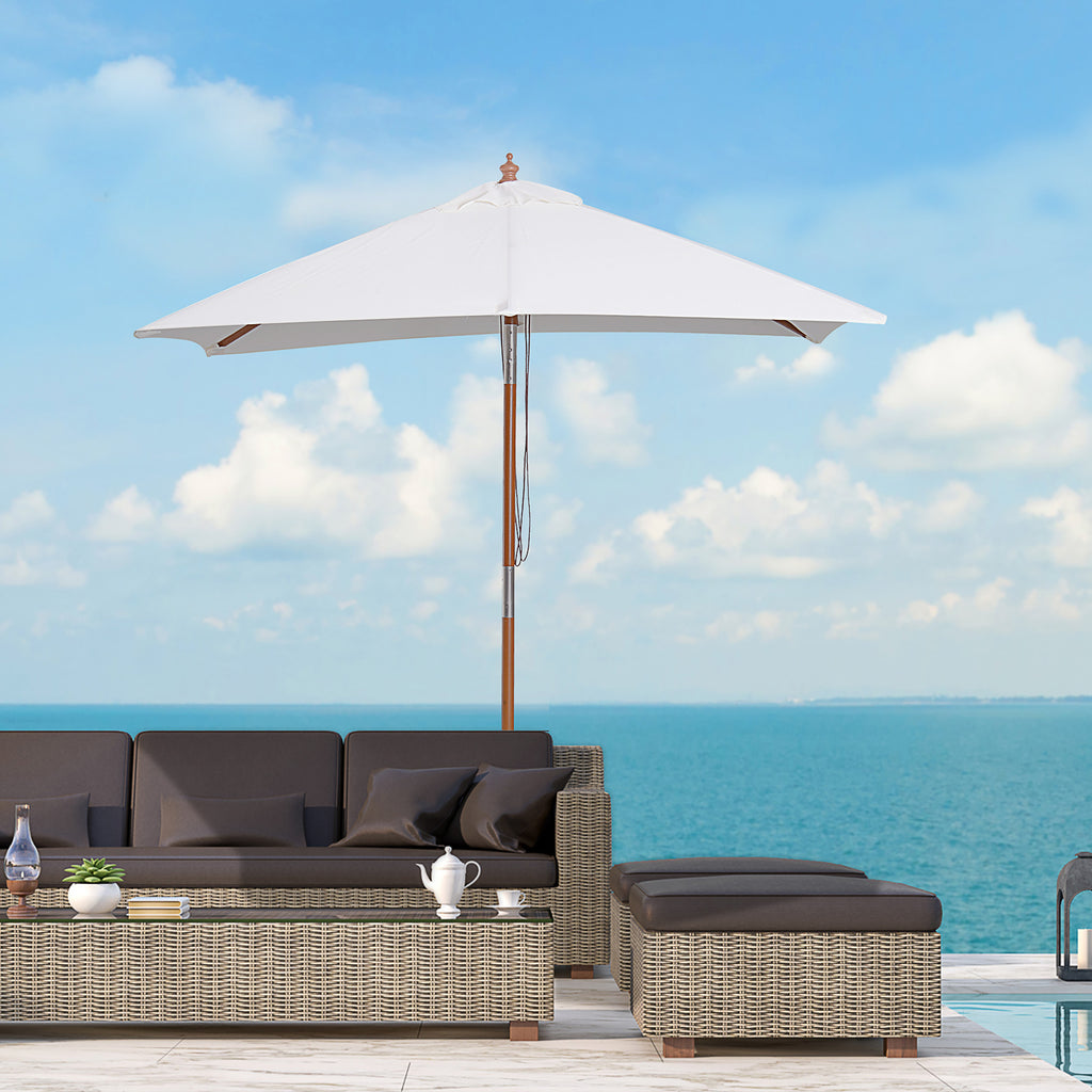 Outsunny Sonnenschirm 200 x 150 x 235 cm Knickbarer Gartenschirm 3-stufig einstellbar rechteckig Strandschirm wasserabweisend und UV-beständig für Strand Balkon Terrasse Garten Cremeweiß