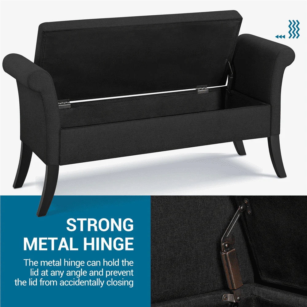 SMILE MART Modern Fabric Tufted Storage Bench with Rolled Arms for Home, Black