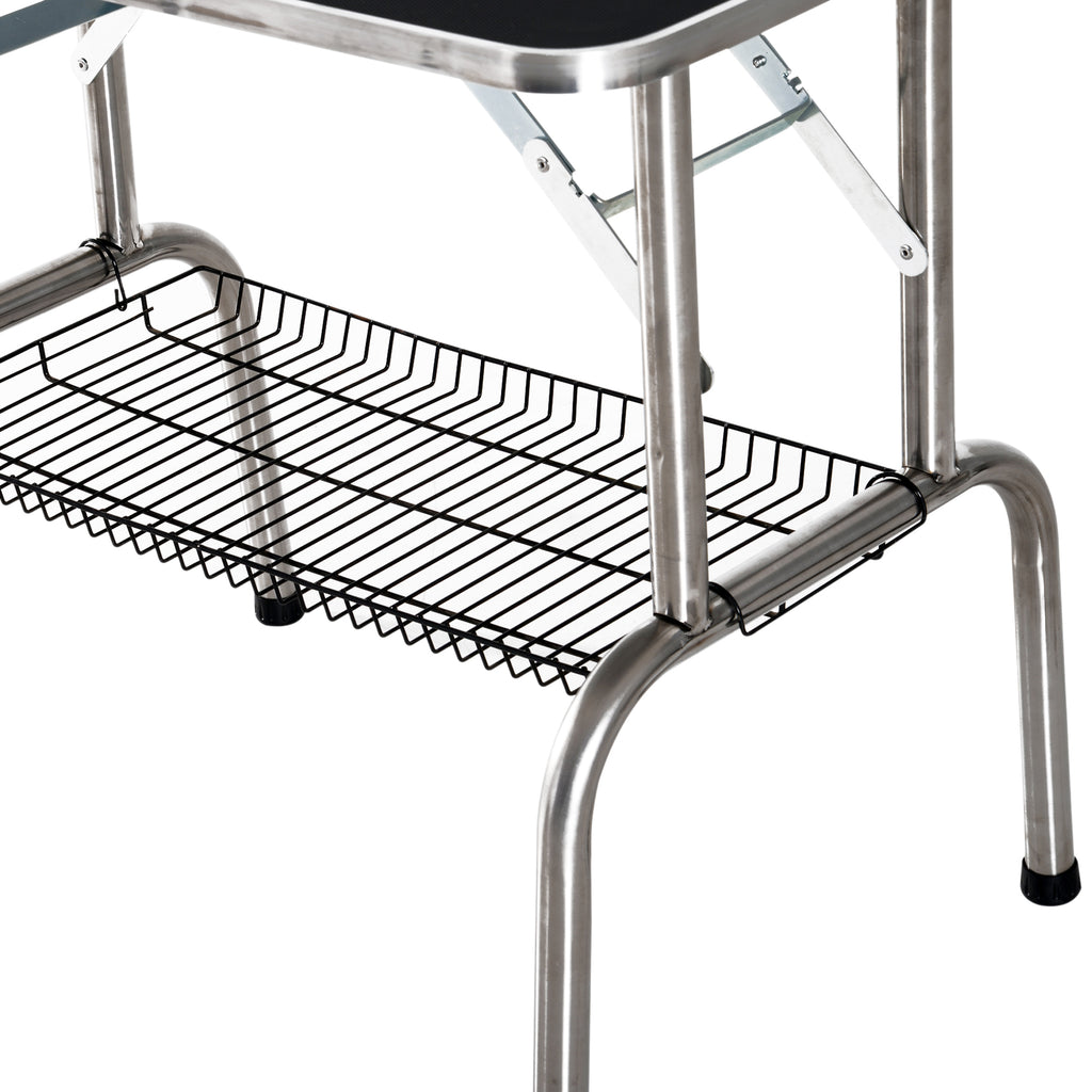 PawHut Trimmtisch Tierpflegetisch Schertisch mit Korb Hundepflegetisch klappbar Hundefriseurtisch Hunde Badetisch höhenverstellbar Edelstahl Schwarz