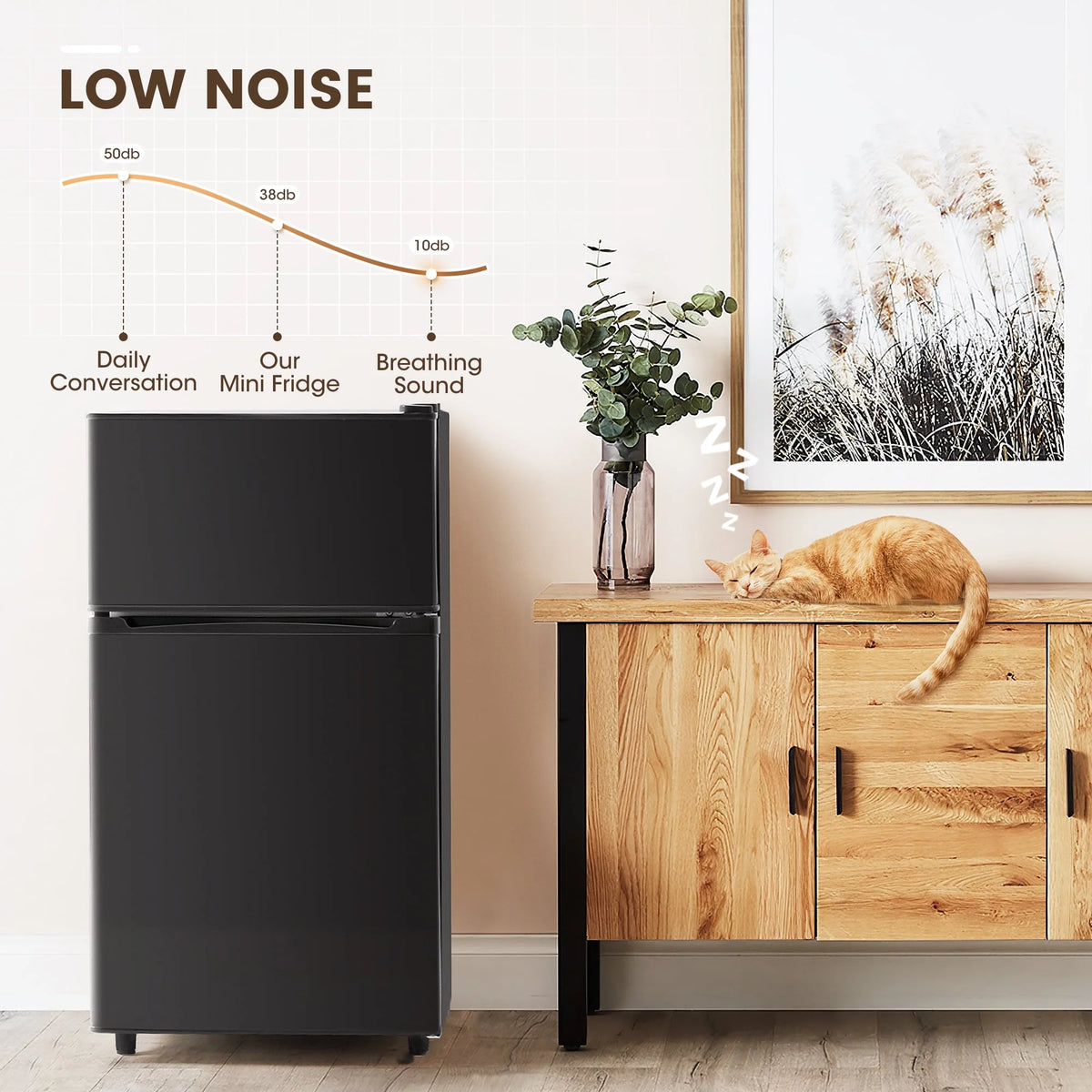 Manastin 3.5 Cu.ft Mini Fridge with Freezer - Quiet, Energy - Efficient, and Space - Smart, Black