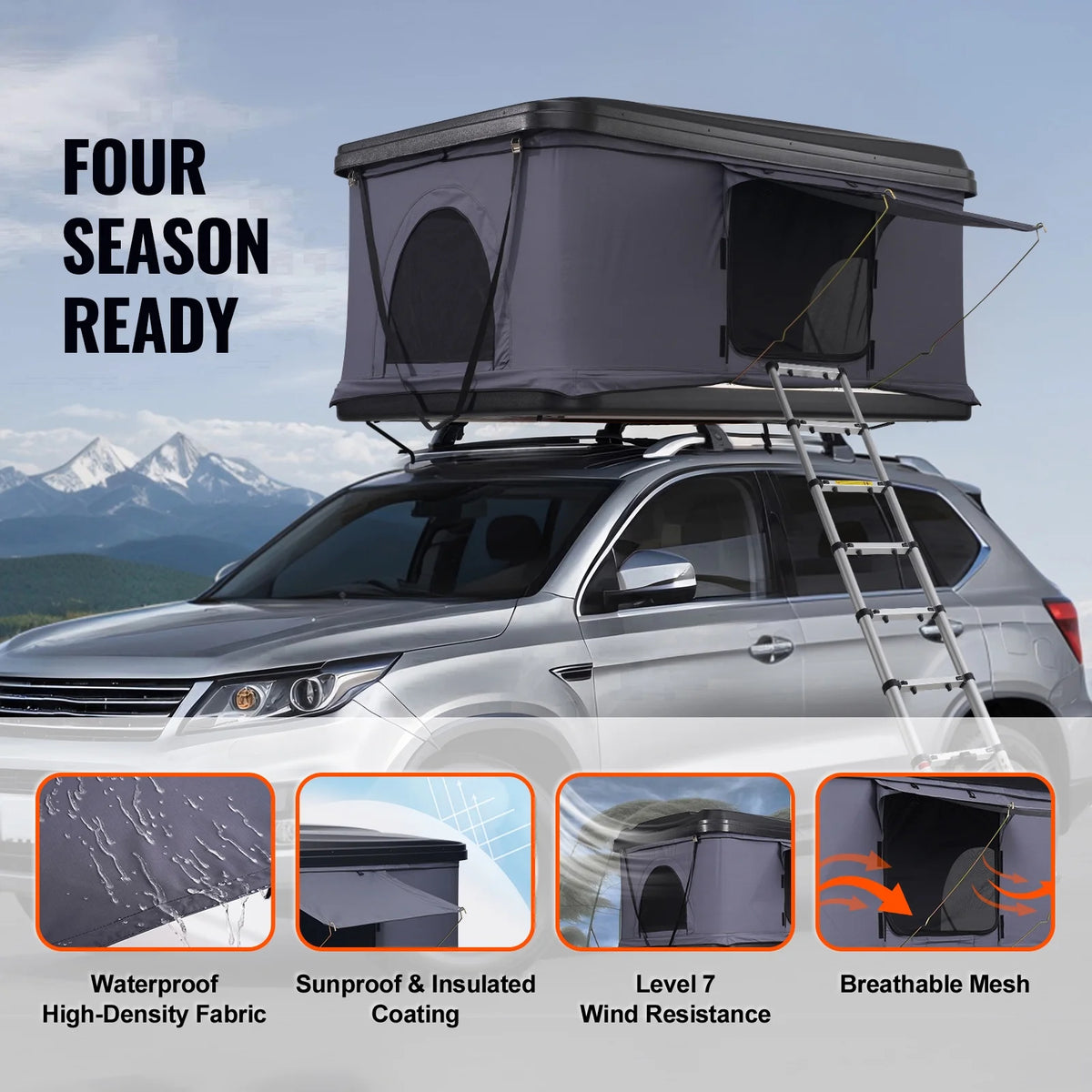 KFFKFF Hard Shell Rooftop Tent, Naturnest Model for 2 - 3 People, Includes Thick Mattress and Telescopic Ladder, Waterproof and Windproof, Suitable for Jeep, SUV, Van, and Pickup Trucks
