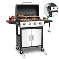 4 - Burner Gas Grill with 4 Universal Wheels & Bottle Opener, 40000BTU Outdoor Grill with Side Table for Camping, Black & Sliver